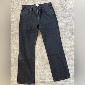 Mango Charcoal black Denim Pants with Gem Button and diamond studded front